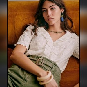 Sezane Andy Ecru Eyelet Blouse